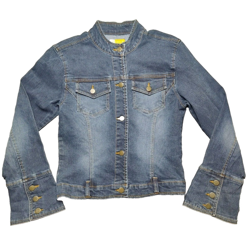 TULLE Juniors Large‎ Blue WIDE CUFF Stretch Denim Jean Jacket